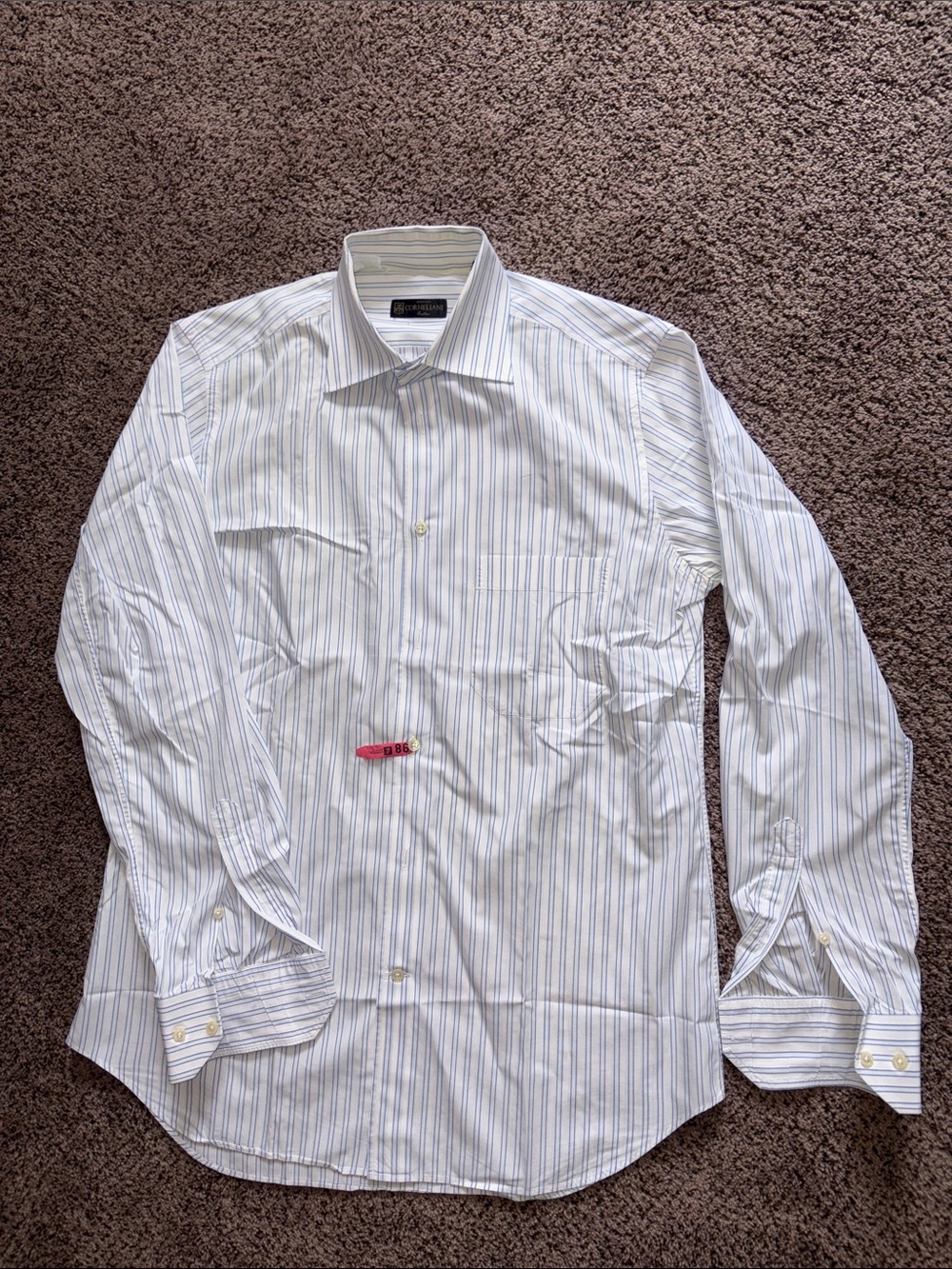 Corneliani White Dress Shirt with Blue Pinstripes